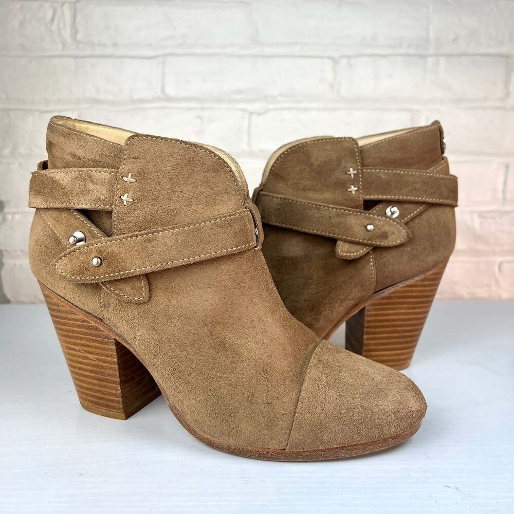 Rag & Bone Womens Ankle Boots EU 38 Tan Suede Leather Block Heel Strap Italy